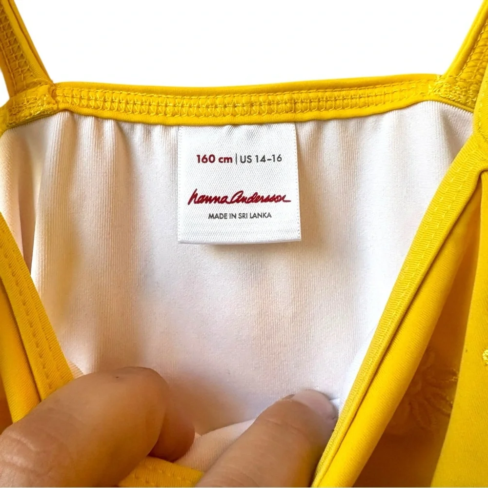 Hanna Andersson Yellow Sunblock Eyelet Embroidered One Piece Swimsuit Size 14-16